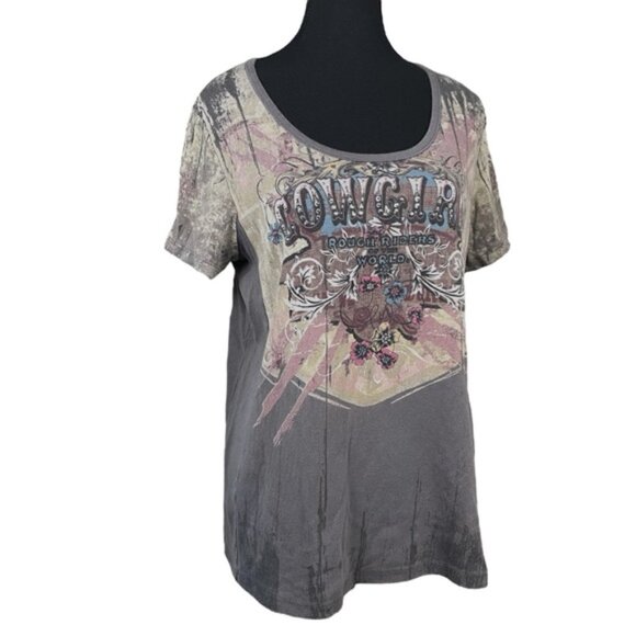 Plus Size Cowgirl Distressed Rhinestone Rodeo Western Graphic T Stampede Sz 1X - Picture 1 of 15
